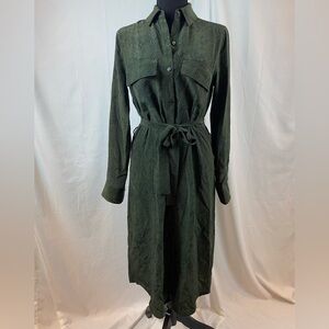 Rails Forest Green Button-Up Long Sleeve Dress 100%‎ Silk